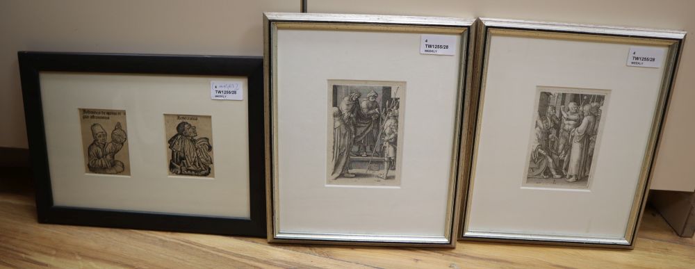 Lucas van Leyden (1494-1533), two engravings from The Small Passion and two small woodcut portraits from the Nuremberg Chronicle